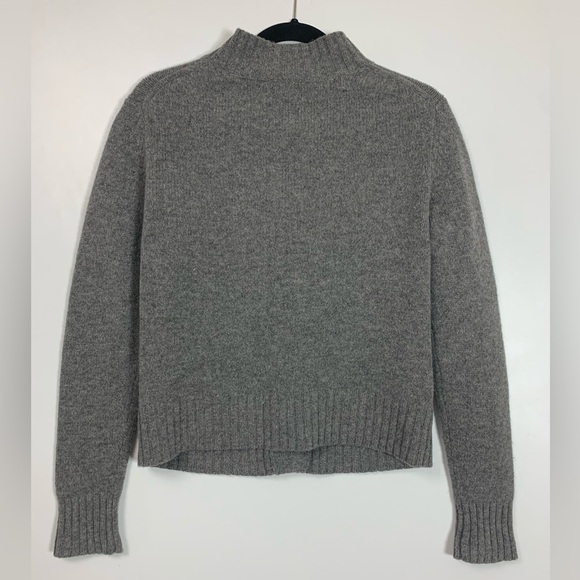 Garnet Hill Womens 100% Lambswool Cardigan Medium Grey Mock Neck Beading *Read - Picture 2 of 14